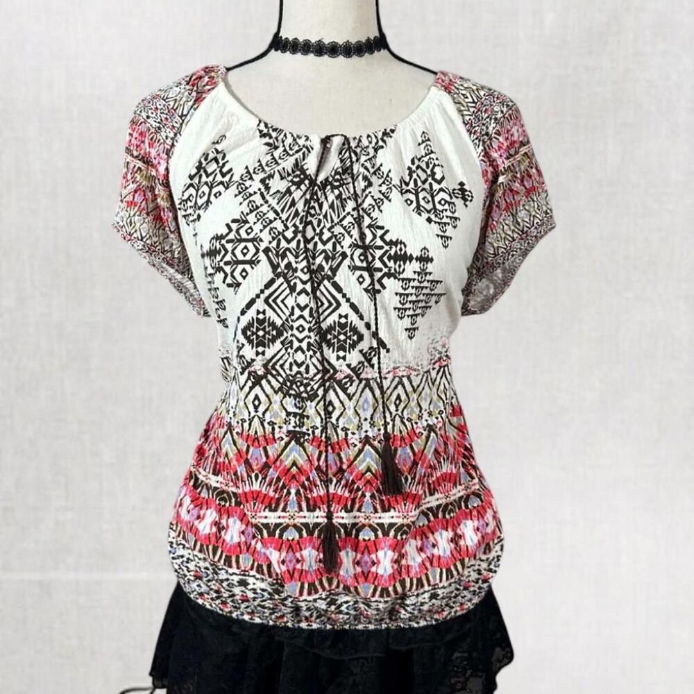 Y2K Boho Fairycore Patterned Multicolor Blouse